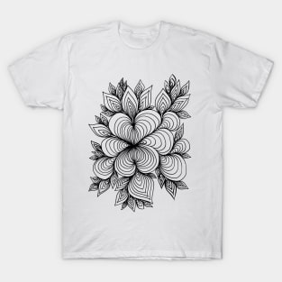 LineArt Heart, Flowers and Leaves T-Shirt